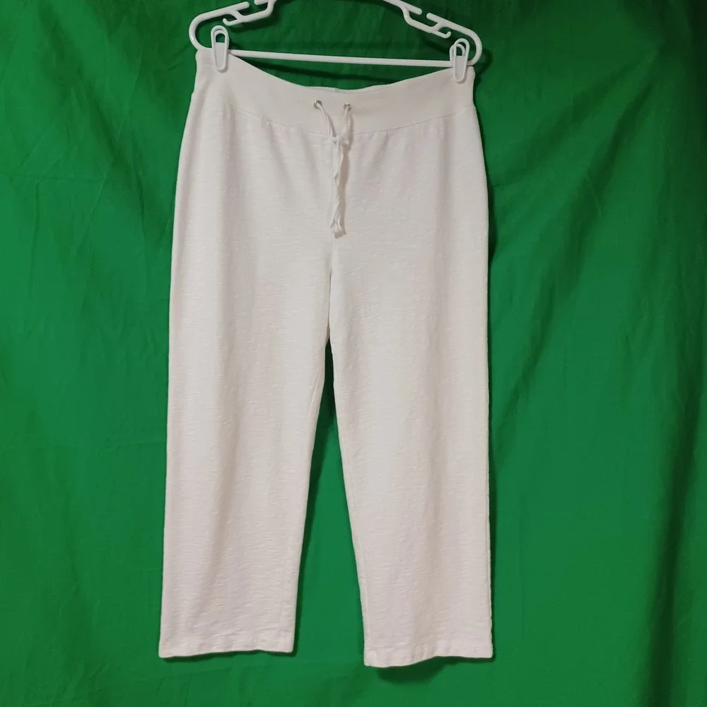 Zenergy by Chicos Womens White‎ Slub Knit Cropped Drawstring Lounge Pants Size 1